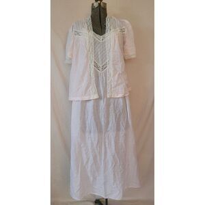 Vintage 60s 70s Nicole Wior Nightgown And Top Set Robe Maxi‎ Sheer Baby Pink M/L